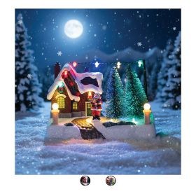 Villaggio natalizio con musica e 11 led 17x10x12 cm, a batterie e corrente, Xmas