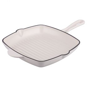 Bistecchiera 27x27 cm in ghisa smaltata, induzione, bianco, Radici Vaniglia