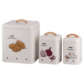 Set 3 contenitori impilabili in metallo e bambù, Bistrot