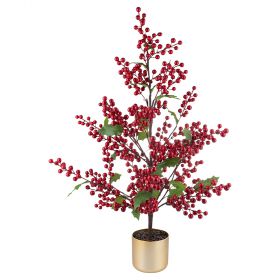 Pianta natalizia artificiale bacche rosse e foglie h. 90 cm con vaso, Santa's House