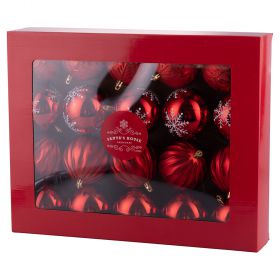 Set 20 palle di Natale rosse decorate Ø 8 cm in scatola kraft con finestra, Santa's House