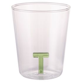 Bicchiere 420 ml in vetro borosilicato, lettera T interna in 3D, Monogram