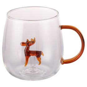 Mug 450 ml in vetro borosilicato, renna interna 3D, Xmas