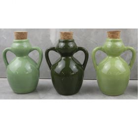 Anfora mini oliera 107 ml in ceramica e sughero, Greenery