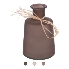 Vaso arredo in vetro riciclato matt e rafia h. 18 cm, Sibilla
