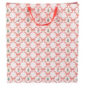 Busta regalo 36x12x40 cm in carta con manici in  tessuto, Natale coi fiocchi
