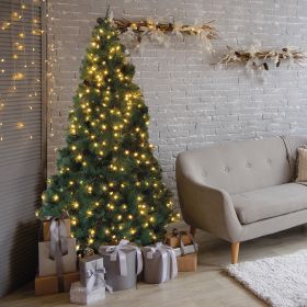 Albero di Natale con 500 led e 800 rami effetto aghi di pino h. 215 cm con pigne naturali, Praga San