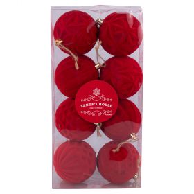 Set 8 palle di Natale rosse effetto velluto Ø 8 cm, Santa's House