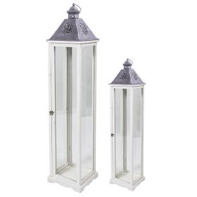 Set 2 lanterne decorative alte, grigio e bianco, Sibilla