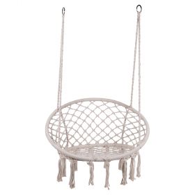 Poltrona sospesa macramè, beige con nappe, Esté