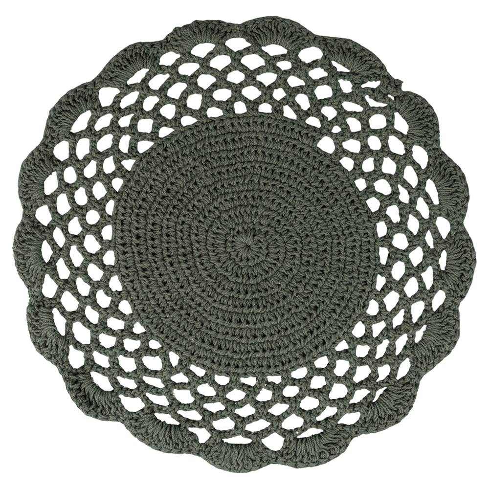 Tovaglietta tonda in cotone effetto uncinetto, verde militare, Crochet