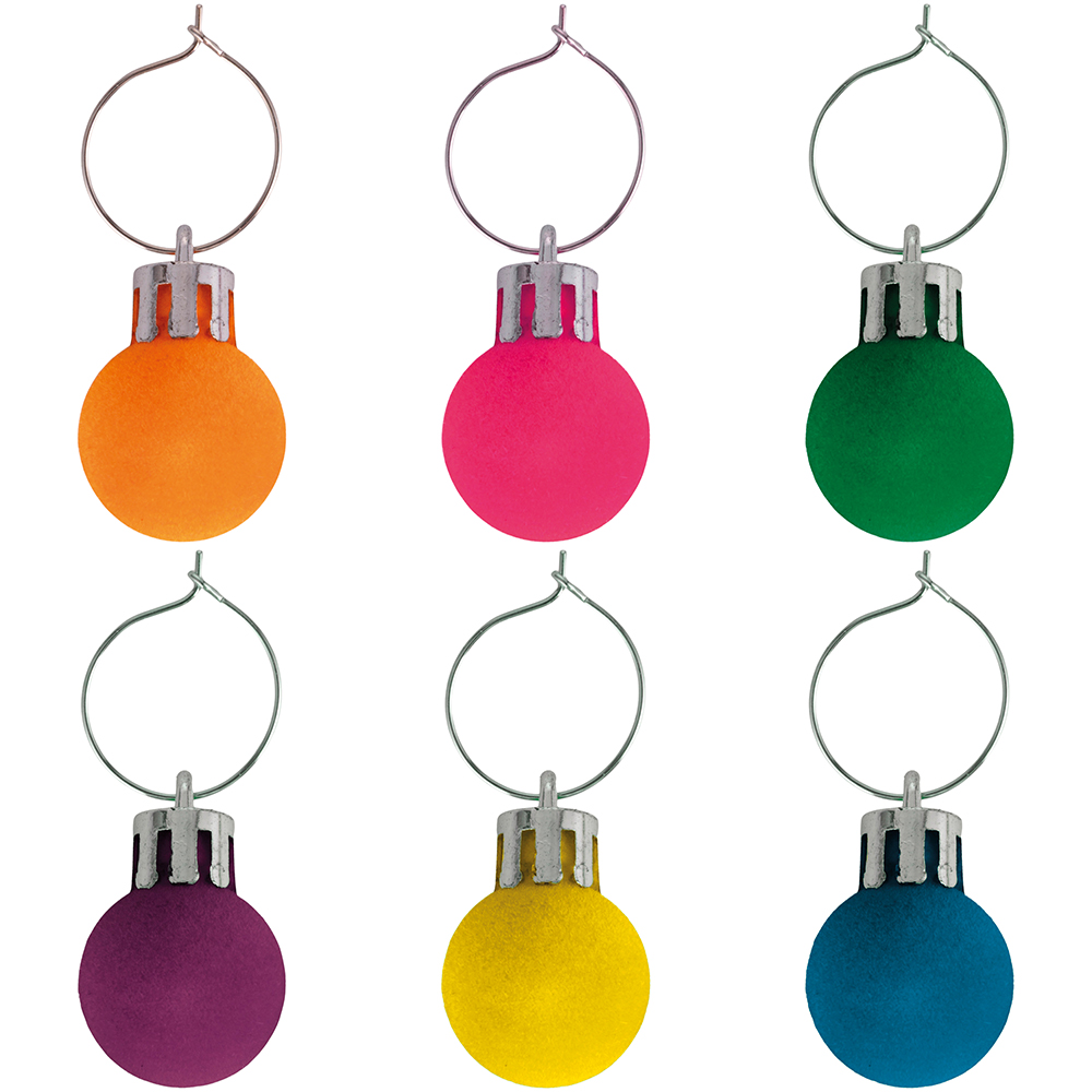 Set 6 segna bicchieri velvet per calici e flûte, fluo, Xmas Charm