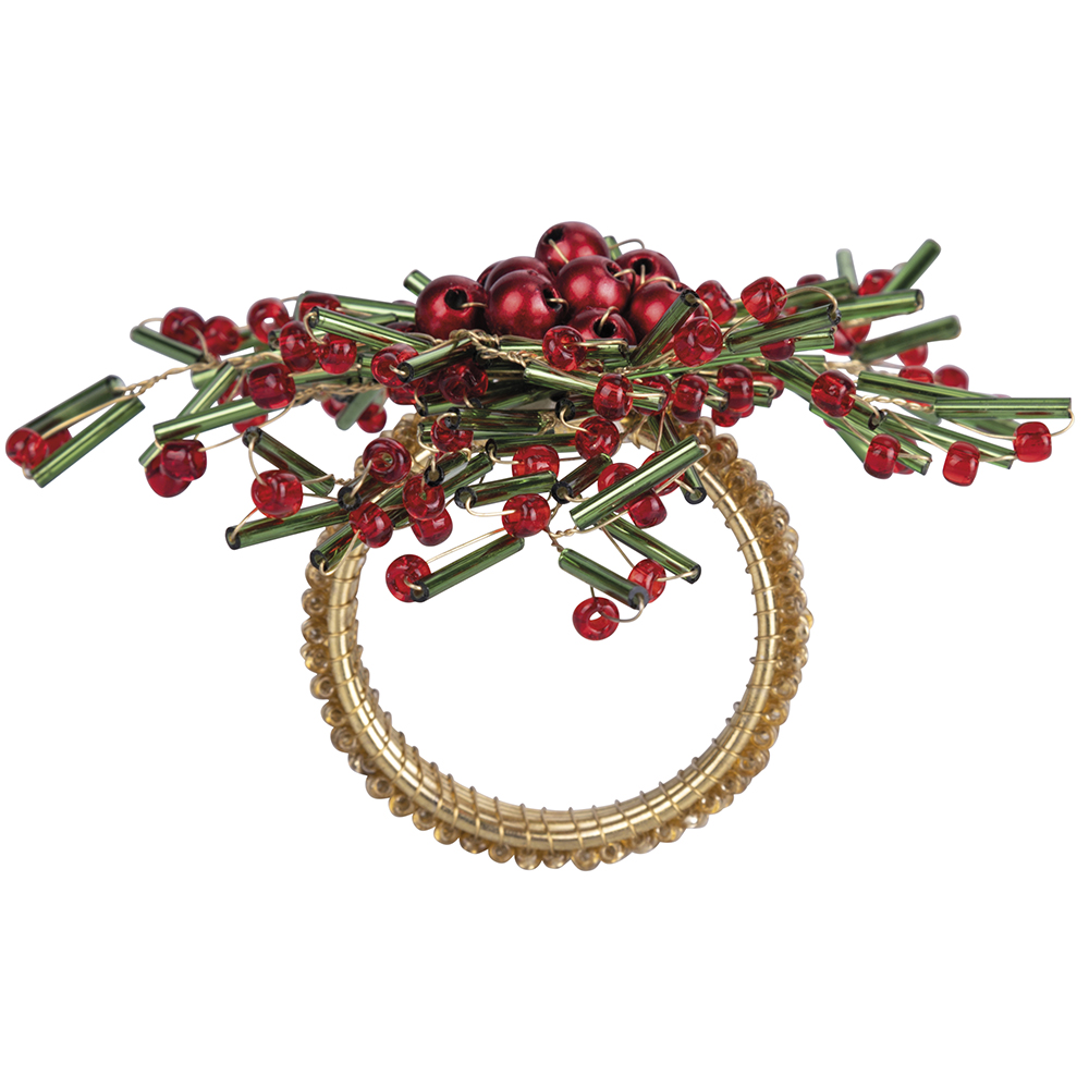 Anello porta tovagliolo, agrifoglio con perline in vetro, Xmas