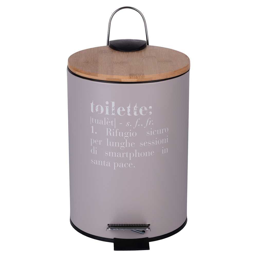 Pattumiera 3 L con pedale in metallo e bambù, grigio, Victionary Toilette