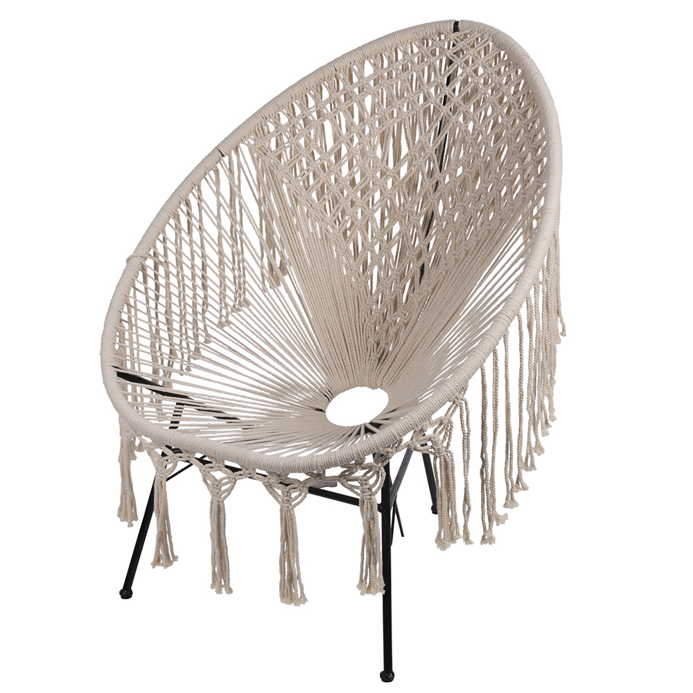 Sedia lounge macramè, intreccio in cotone, ecrù, Sibilla