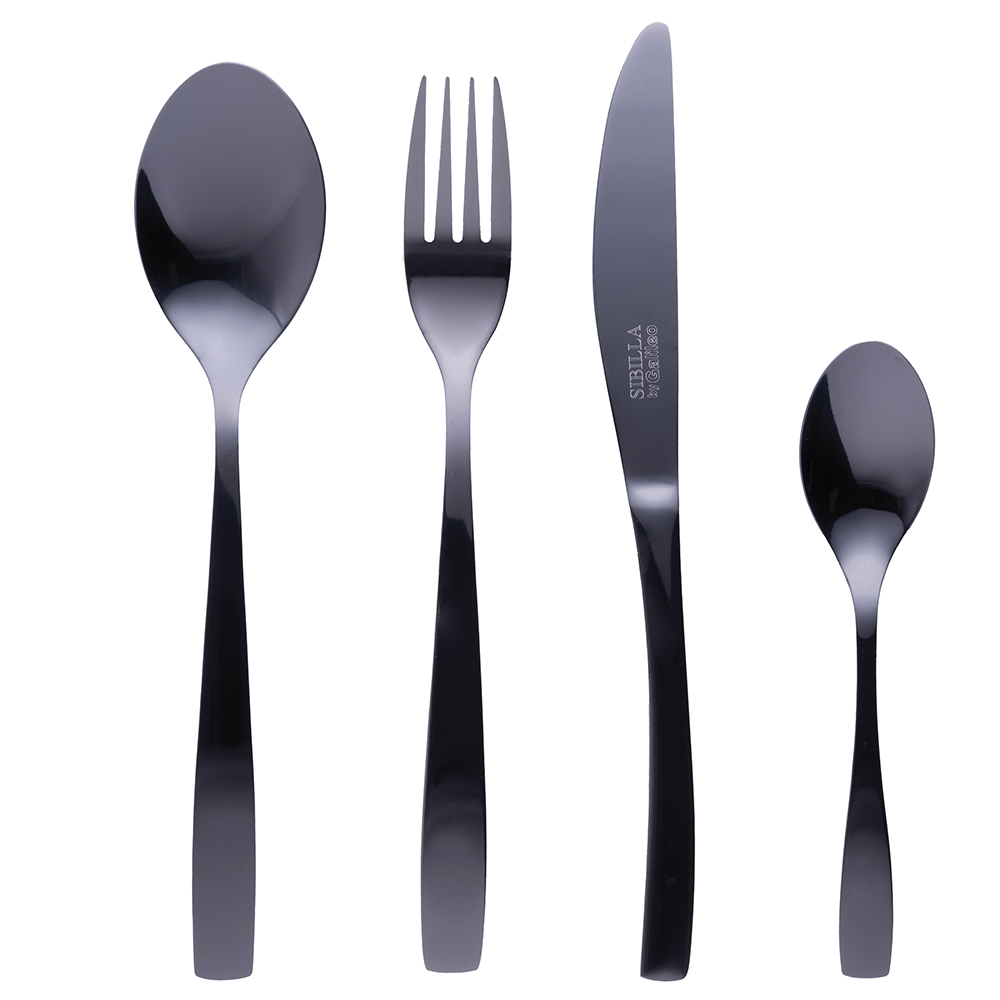 Set 16 posate in acciaio inox, nero lucido, Manhattan Sibilla