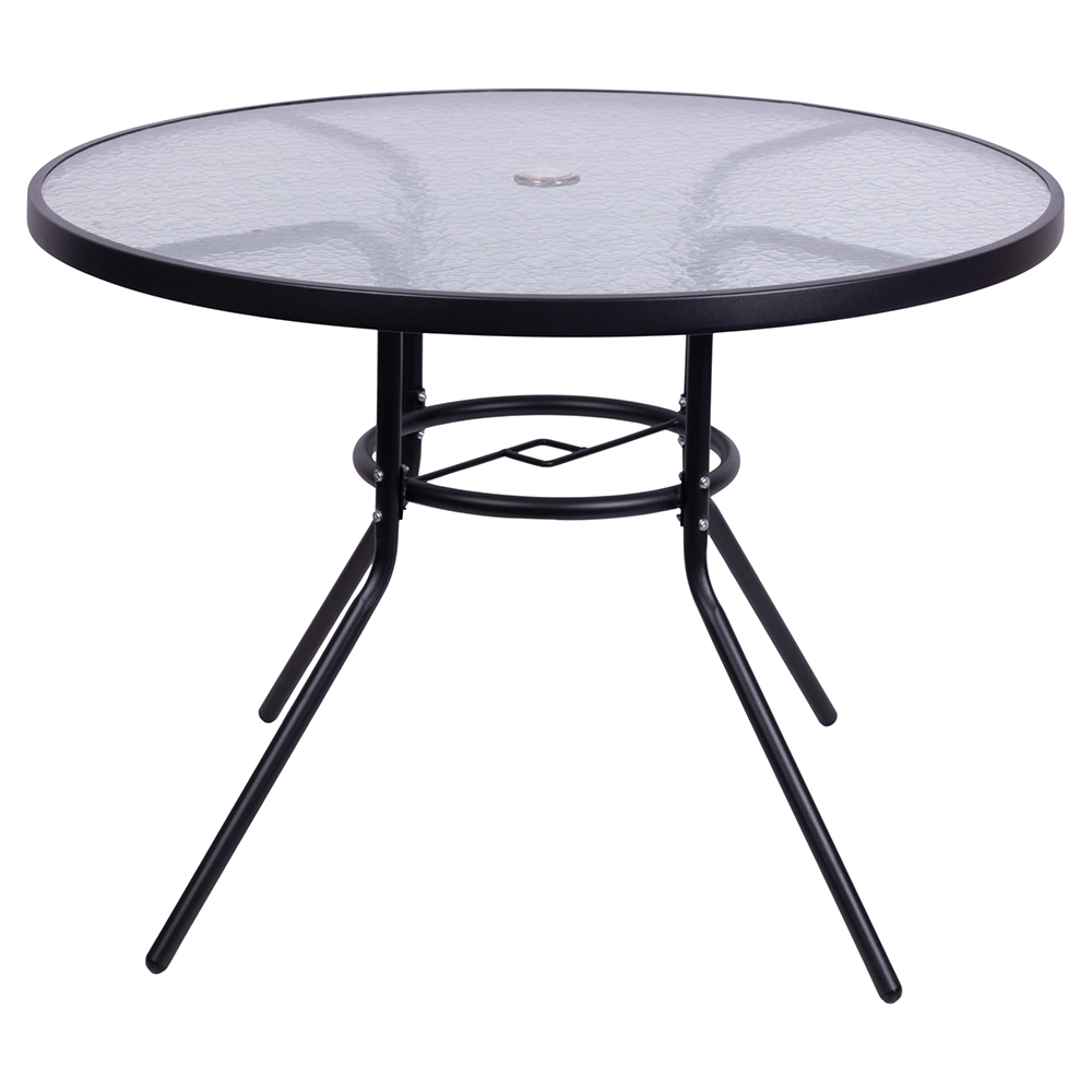 Tavolo tondo 100 cm in acciaio al carbonio e vetro, antracite, Esté