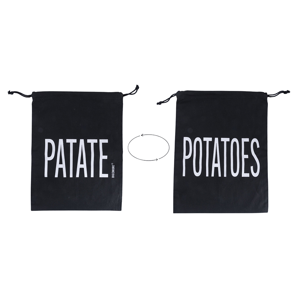 Sacchetto patate in cotone con laccetto, double face, nero, Bigismore