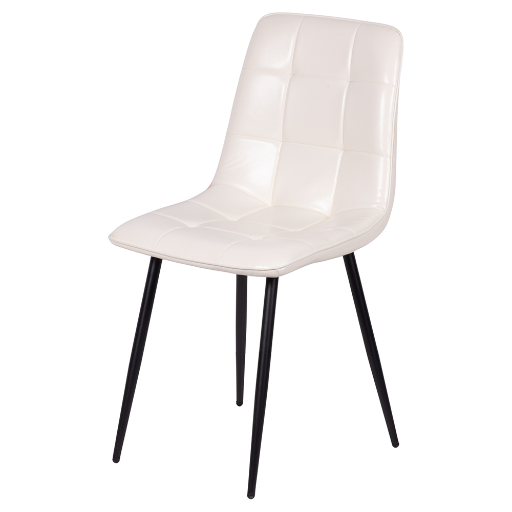 Sedia arredo stile industrial, gambe in metallo e seduta trapuntata imbottita, avorio, Sibilla