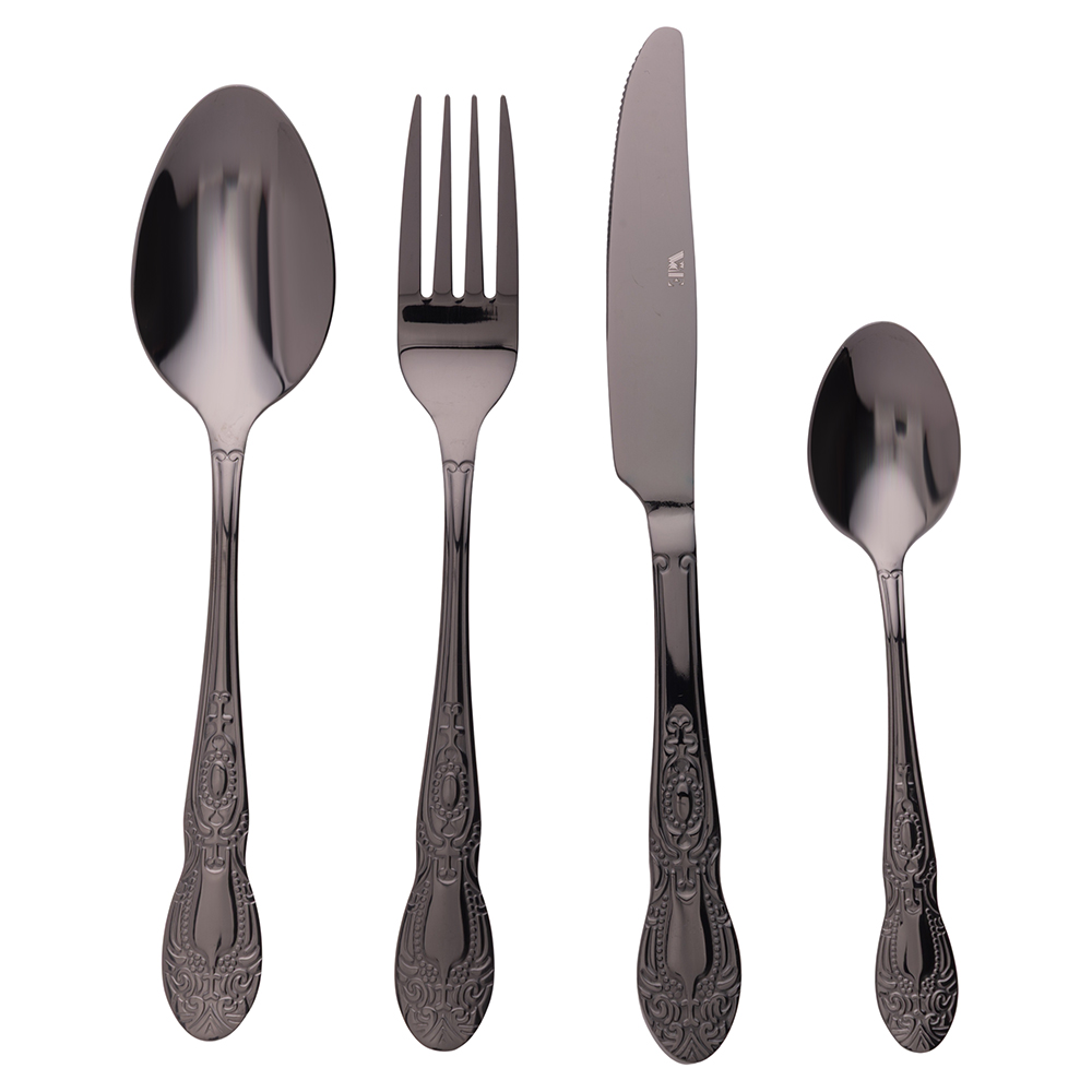 Set 24 posate in acciaio inox, nero lucido, Wonderland