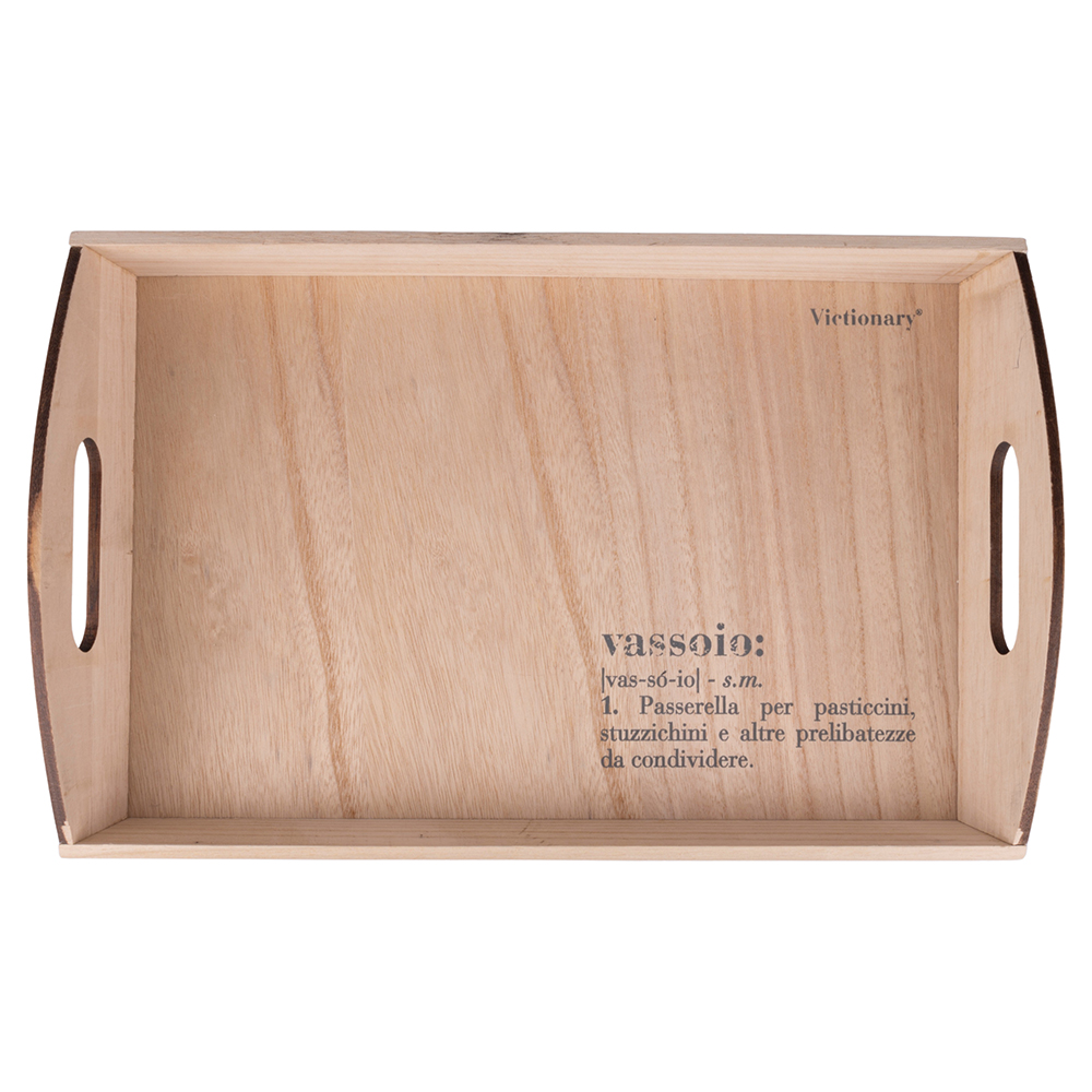 Vassoio rettangolare 45x30 cm in legno, doppia impugnatura, Victionary