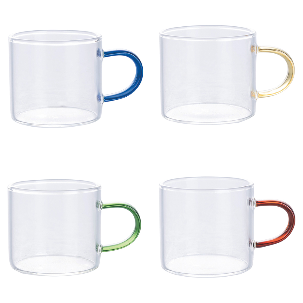 Tazzina caffè 90 ml manico color in vetro borosilicato