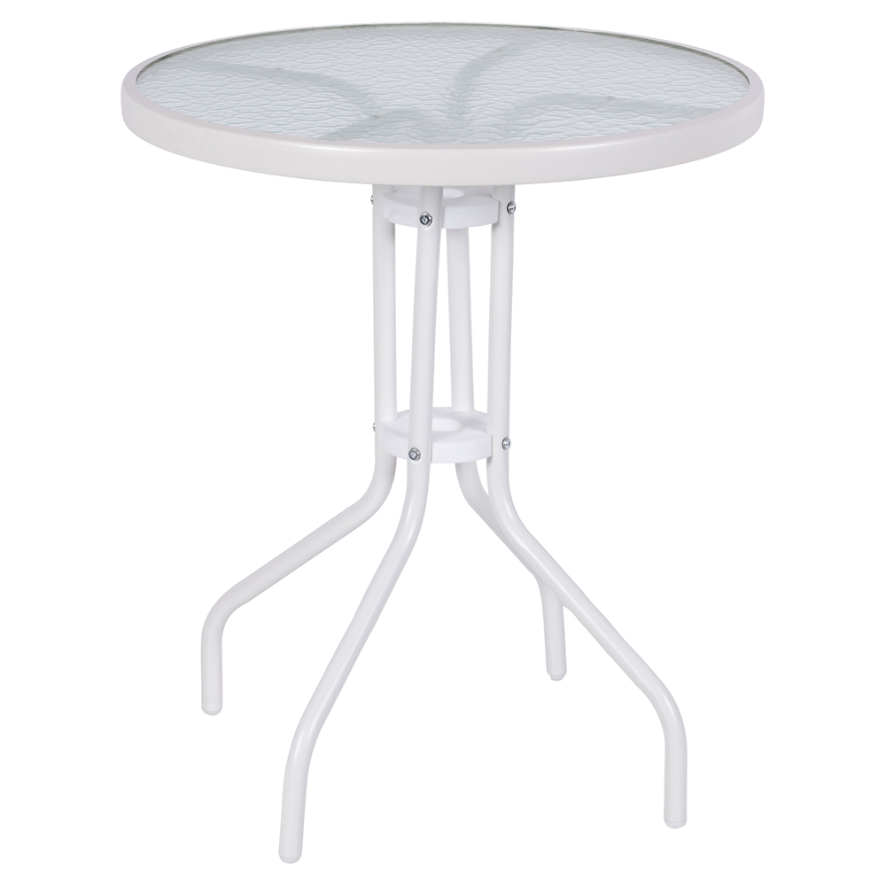 Tavolo tondo 60 cm in acciaio al carbonio e vetro, bianco, Esté