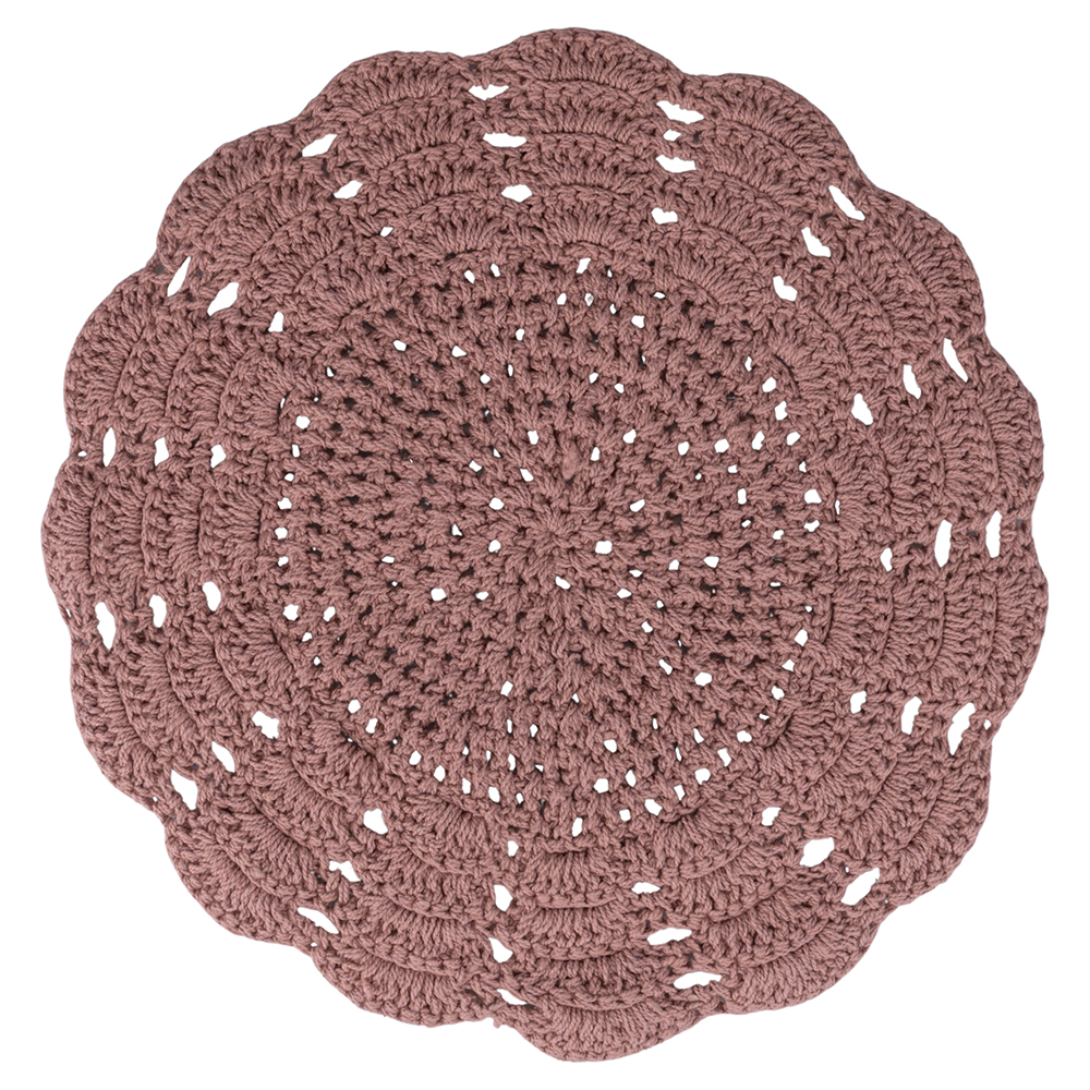 Tovaglietta tonda in cotone effetto uncinetto, rosa, Crochet