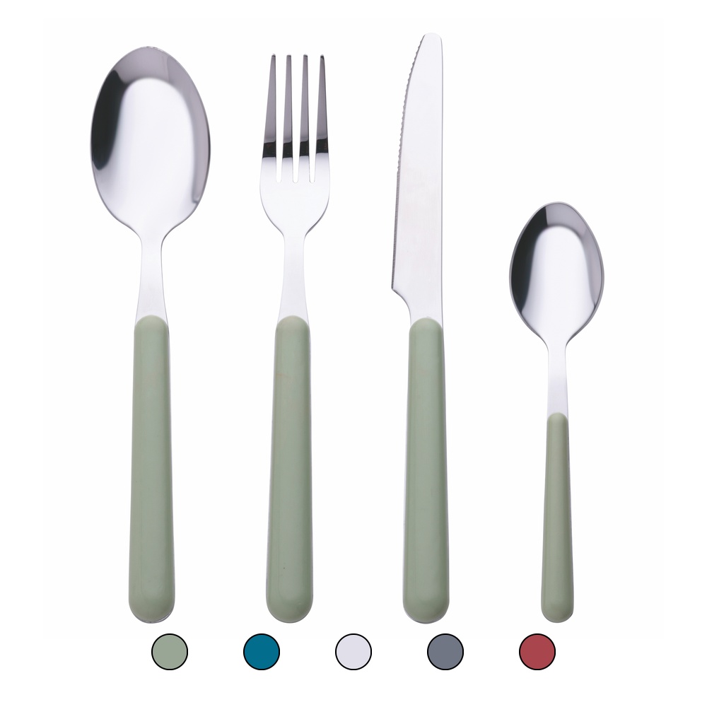 Set 24 posate in acciaio inox, impugnatura color, Movida Sibilla