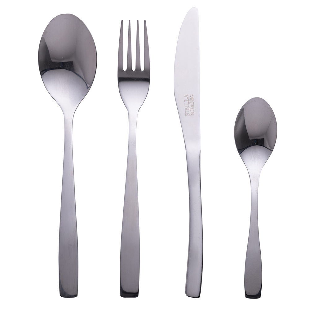 Set 4 posate in acciaio, silver lucido, Manhattan Sibilla