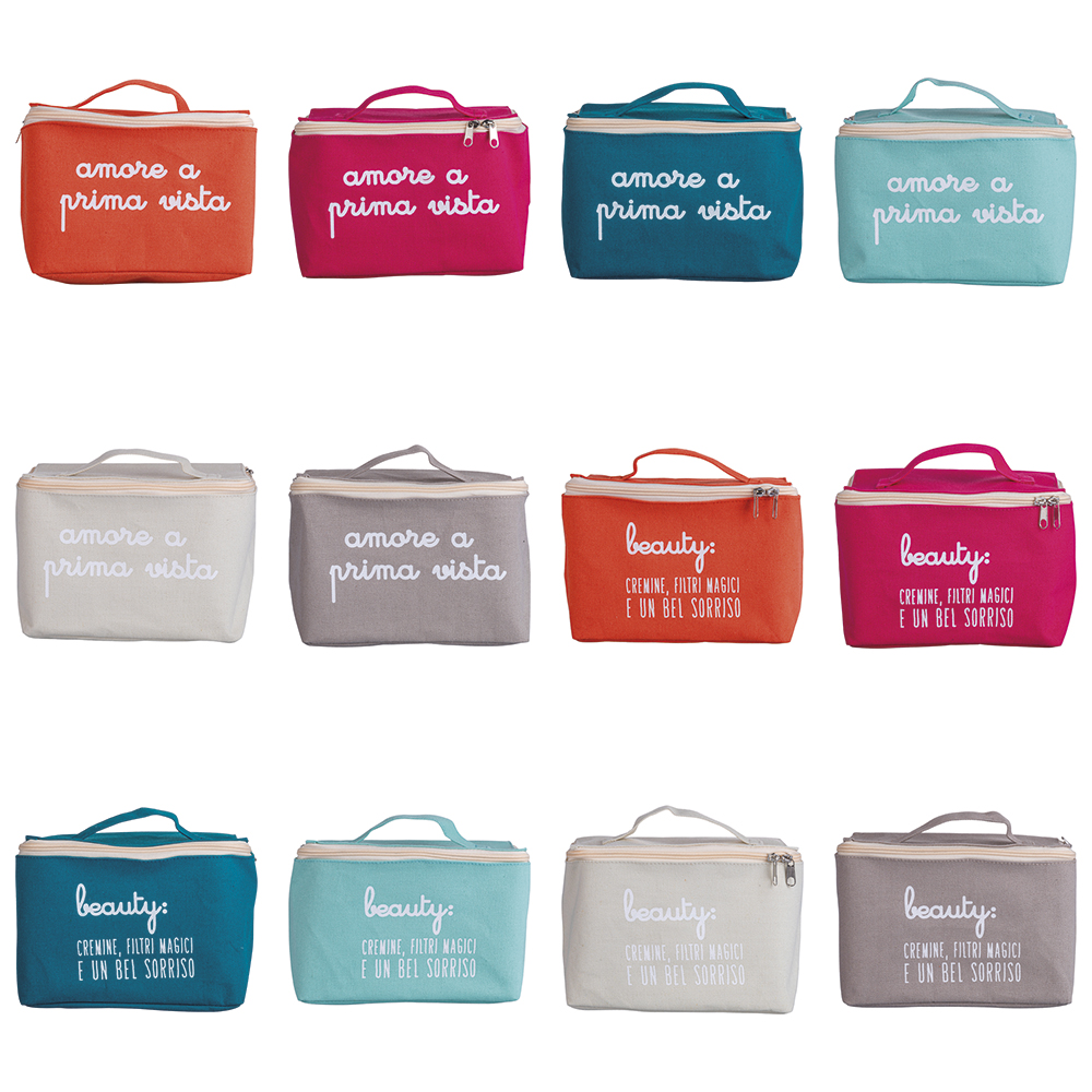 Beauty case in tessuto con manico, Motivy e Pensieriny Sibilla