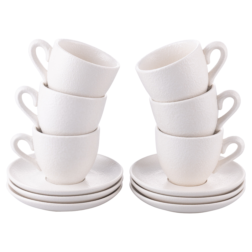 Set 6 tazzine caffè 90 ml con piattino in gres, Horeca White