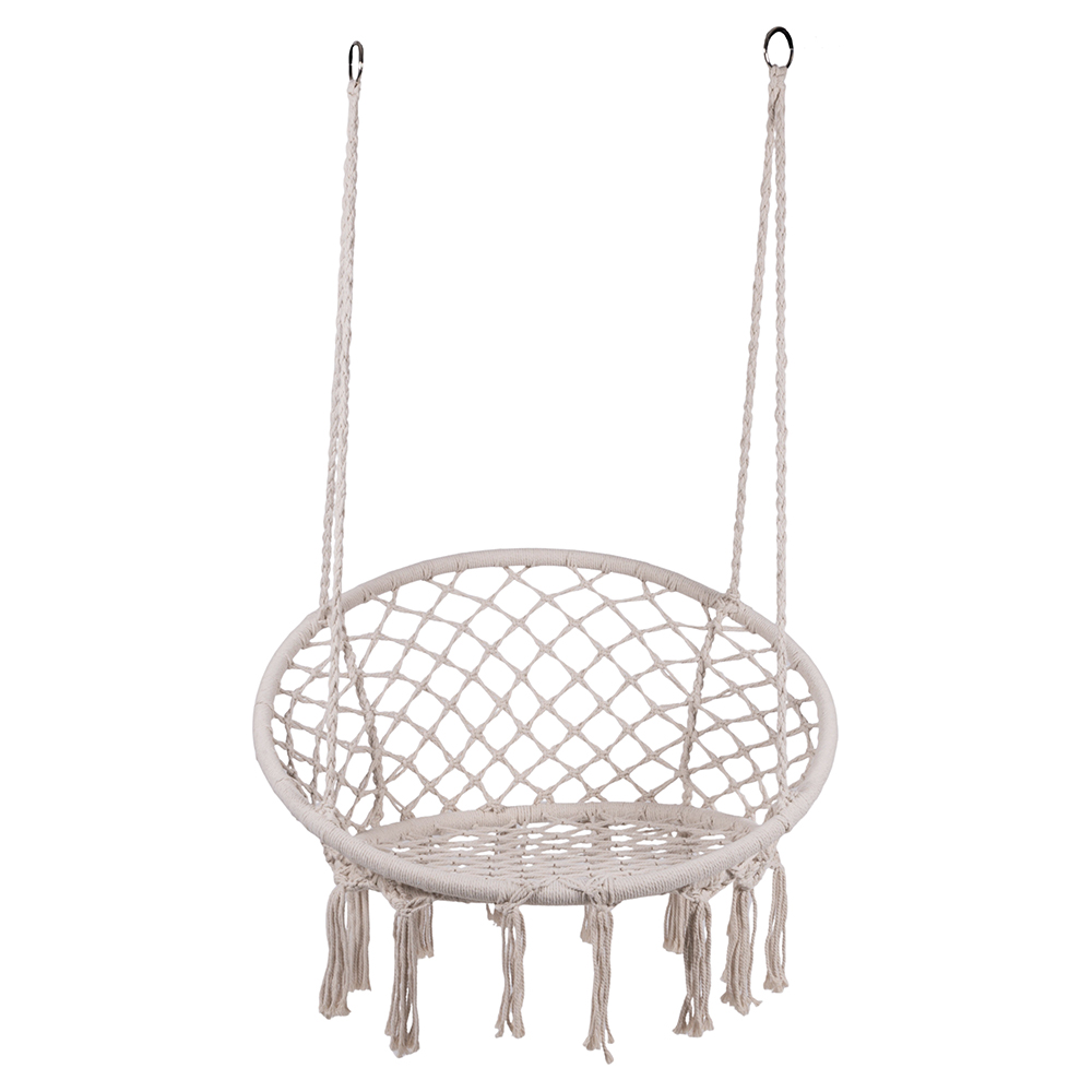 Poltrona sospesa macramè, beige con nappe, Esté