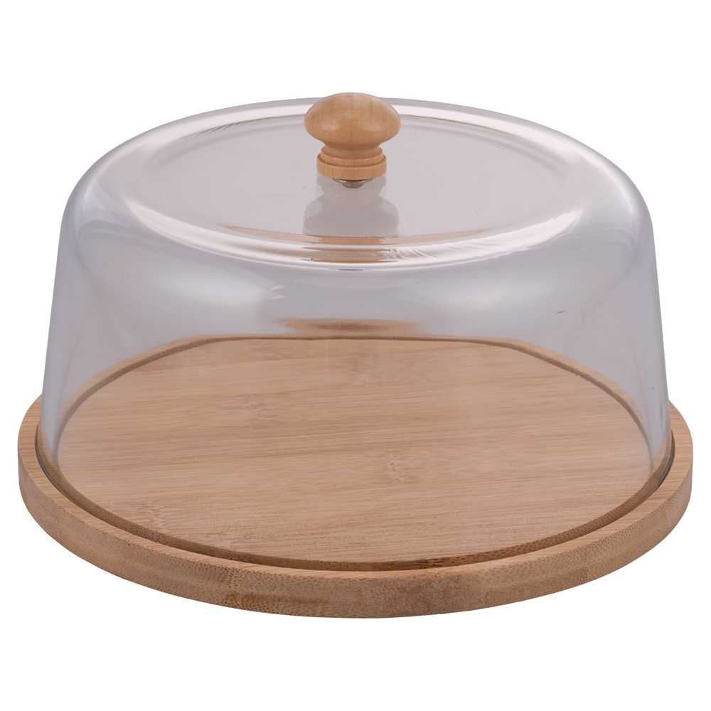 Vassoio in bambù con cloche in vetro