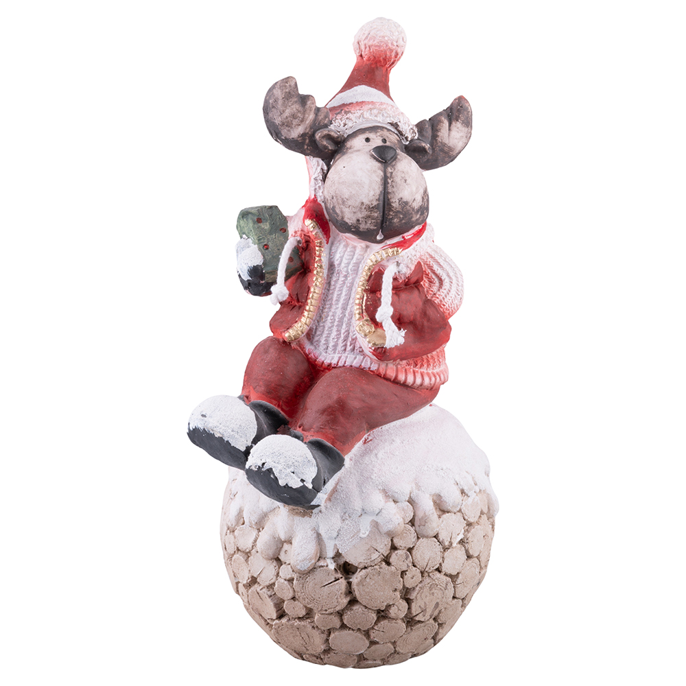 Renna natalizia su sfera decorativa in poliresina h. 48 cm, Santa's House