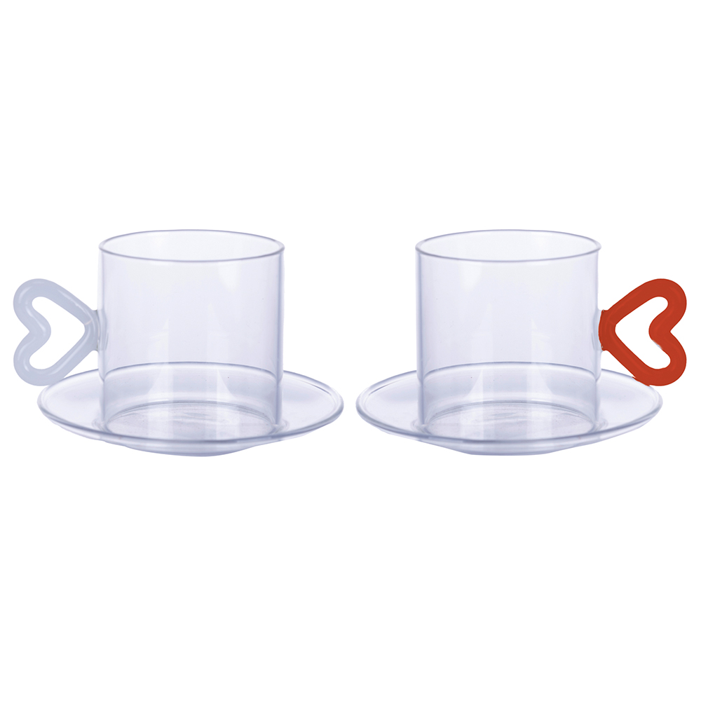 Set 2 tazzine 120 ml con piattino in vetro borosilicato, Cuoricini